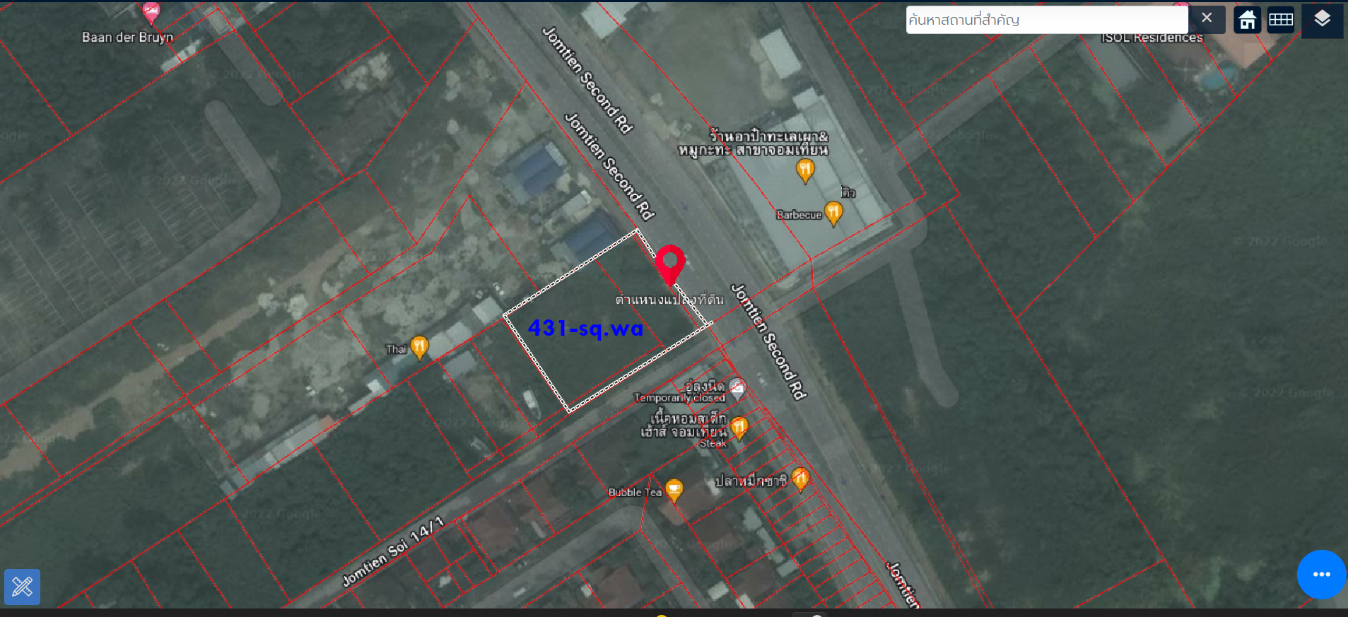 Land for sale on Jomtien Sai 2 Road, land on 2 sides of the road, Pattaya.